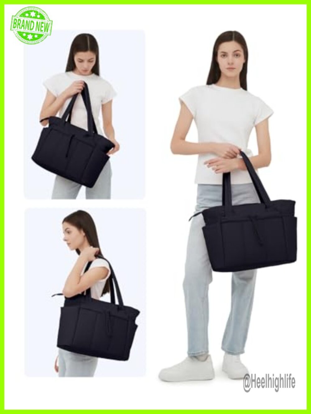 Puffer Tote Bag with Cup Holder, Laptop Compartment & Trolley Sleeve for Travel - Picture 2 of 7